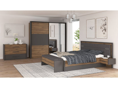 Szafa 2-skrzydłowa z drzwiami przesuwnymi, bez szuflad, model PEMBURY, w kolorze dąb/antytaktyt, szerokość 231 cm